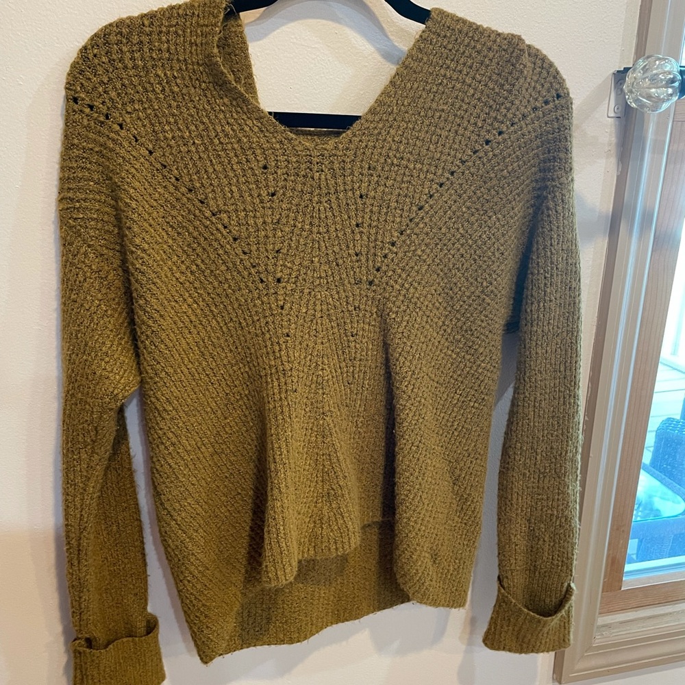 American Eagle Hooded Mustard Sweater